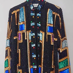 Vintage Silk Hand Beaded/Sequin Duster Jacket